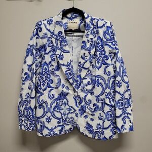 L'AGENCE Chamberlain Blazer Blue White Majolica Scroll Cotton Jacket Size 18